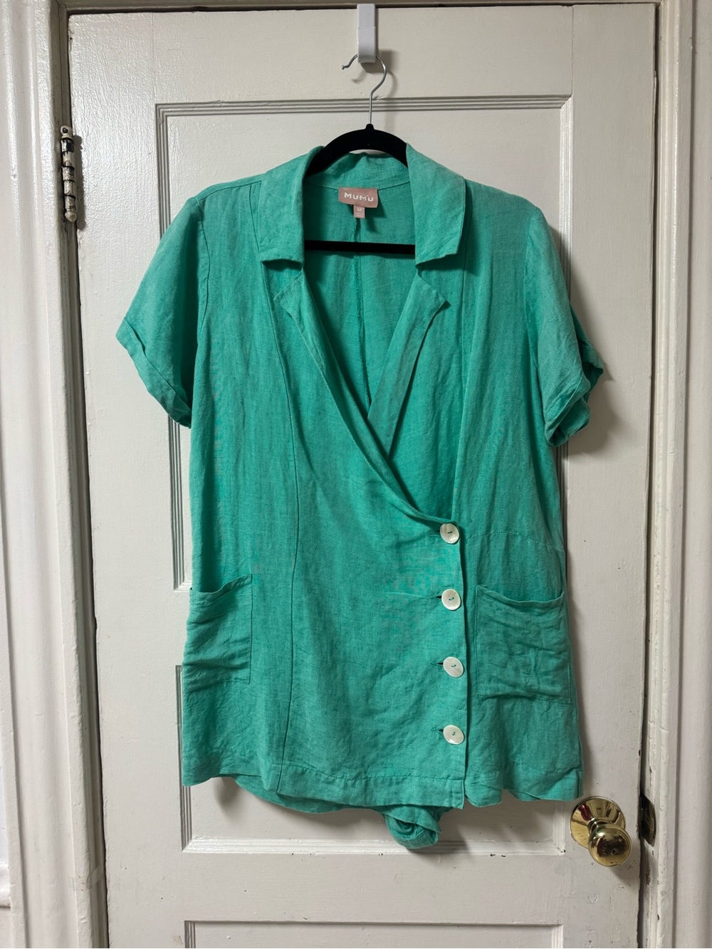 SHOW ME YOUR MUMU Bicoastal Blazer Romper in Linen Blend Seafoam Size Medium - Picture 5 of 13